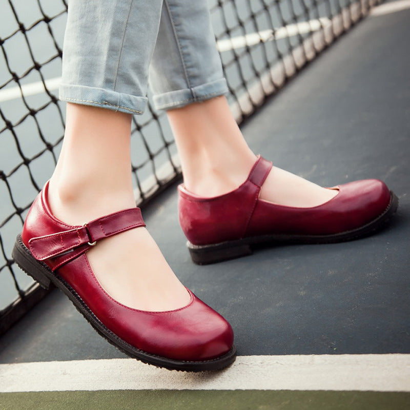 Girls Retro Round Head Middle School Flat Shoes