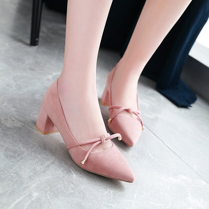 Shallow Mouth Pointed Toe Women's Pumps Middle Heels Shoes