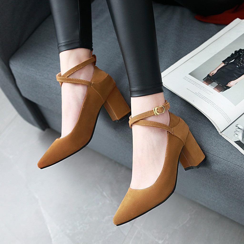 Buckle Women Chunky Heel Pumps