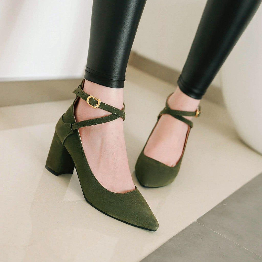 Buckle Women Chunky Heel Pumps