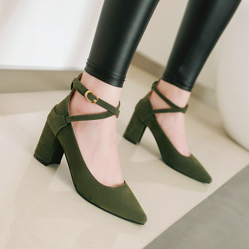 Buckle Women Chunky Heel Pumps