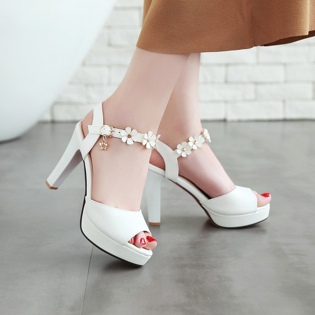 Women's Flowers High Heel Chunky Heel Platform Sandals