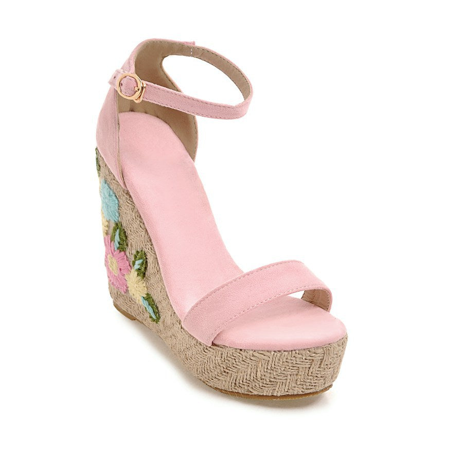 Women's Elastic Embroidered Platform Wedge Sandals