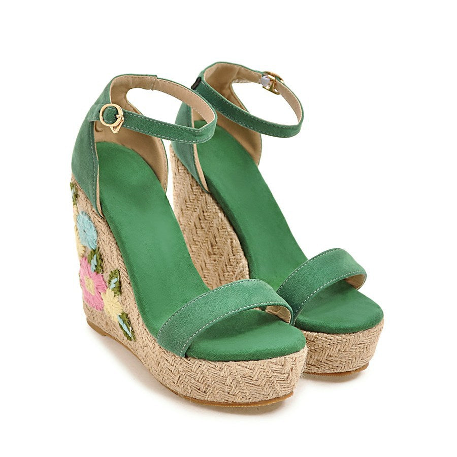 Women's Elastic Embroidered Platform Wedge Sandals