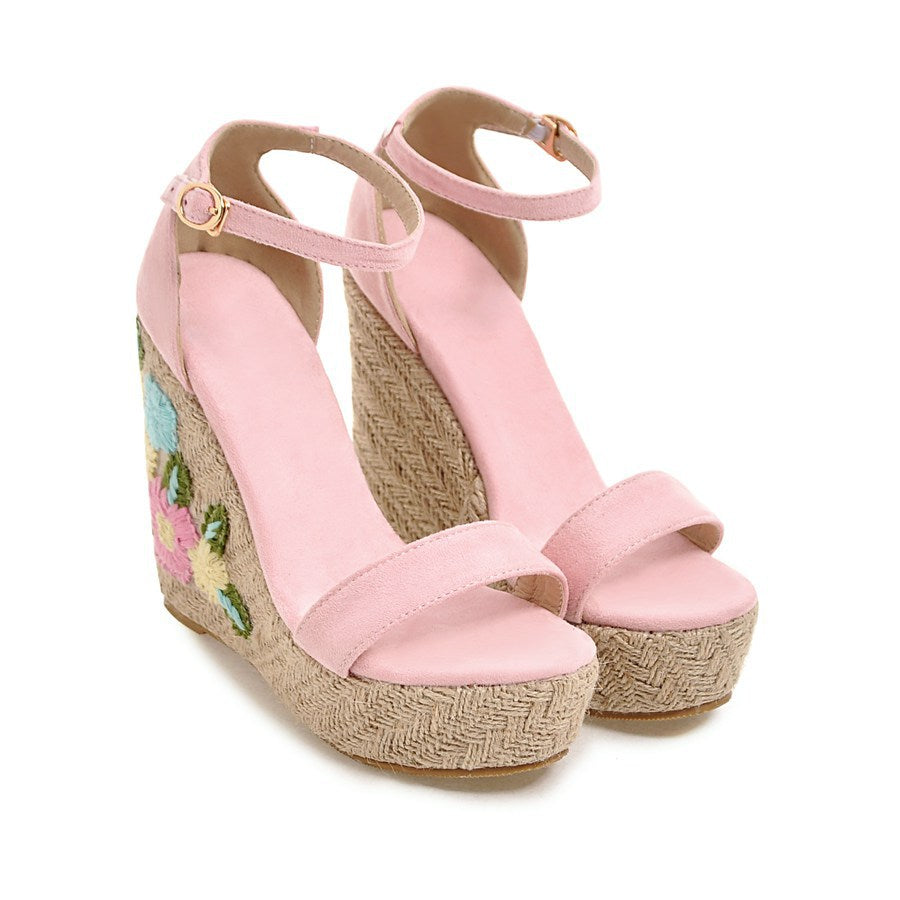 Women's Elastic Embroidered Platform Wedge Sandals