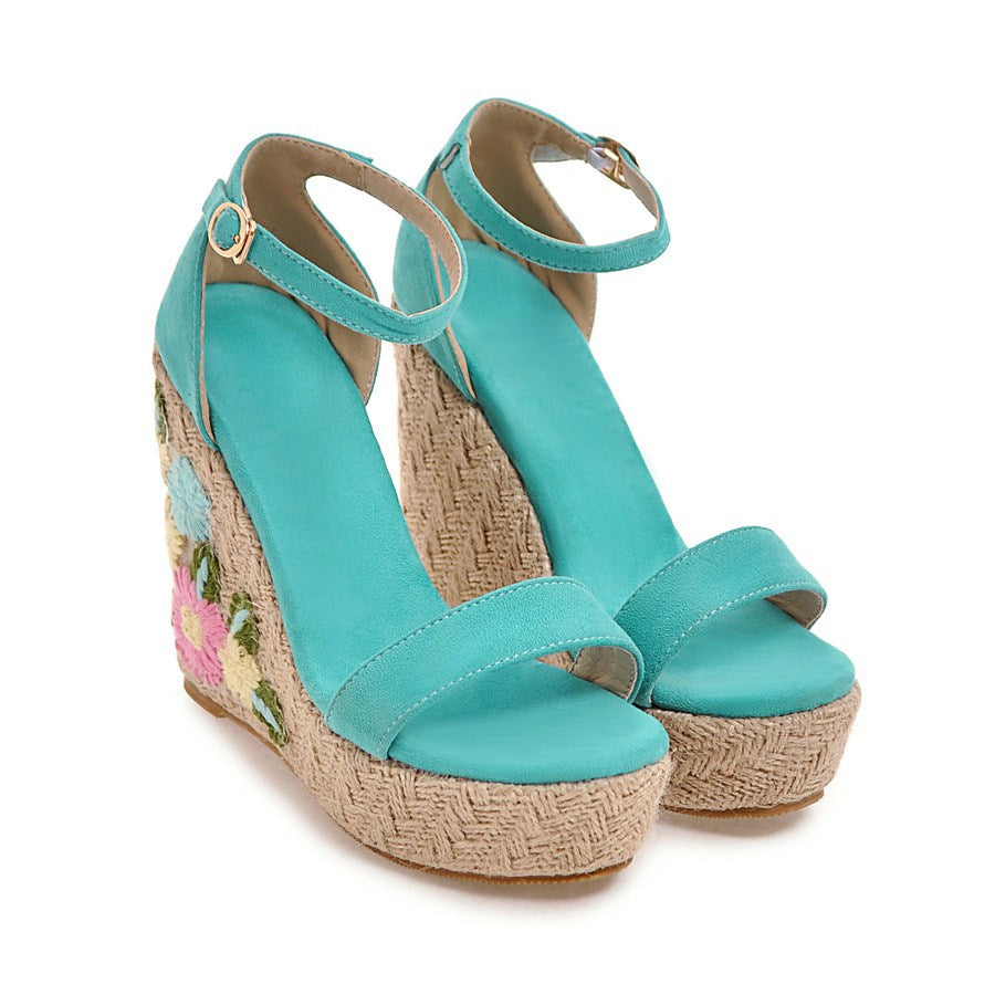 Women's Elastic Embroidered Platform Wedge Sandals