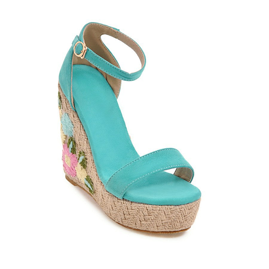 Women's Elastic Embroidered Platform Wedge Sandals