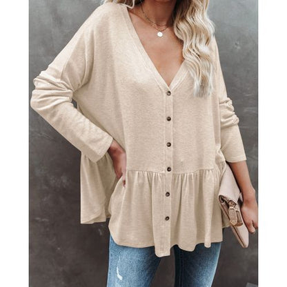 Women Mid-length Single-breasted Buttoned Long-sleeved Cardigan Irregular Hem Tops