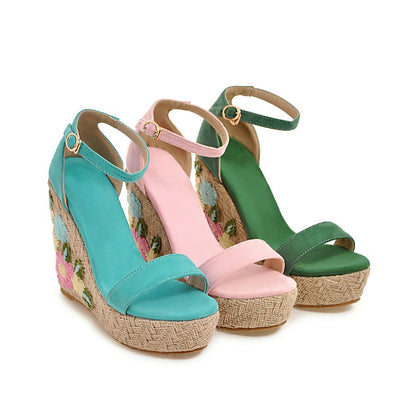 Women's Elastic Embroidered Platform Wedge Sandals