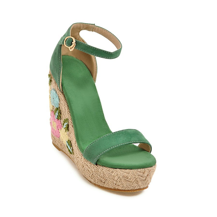 Women's Elastic Embroidered Platform Wedge Sandals