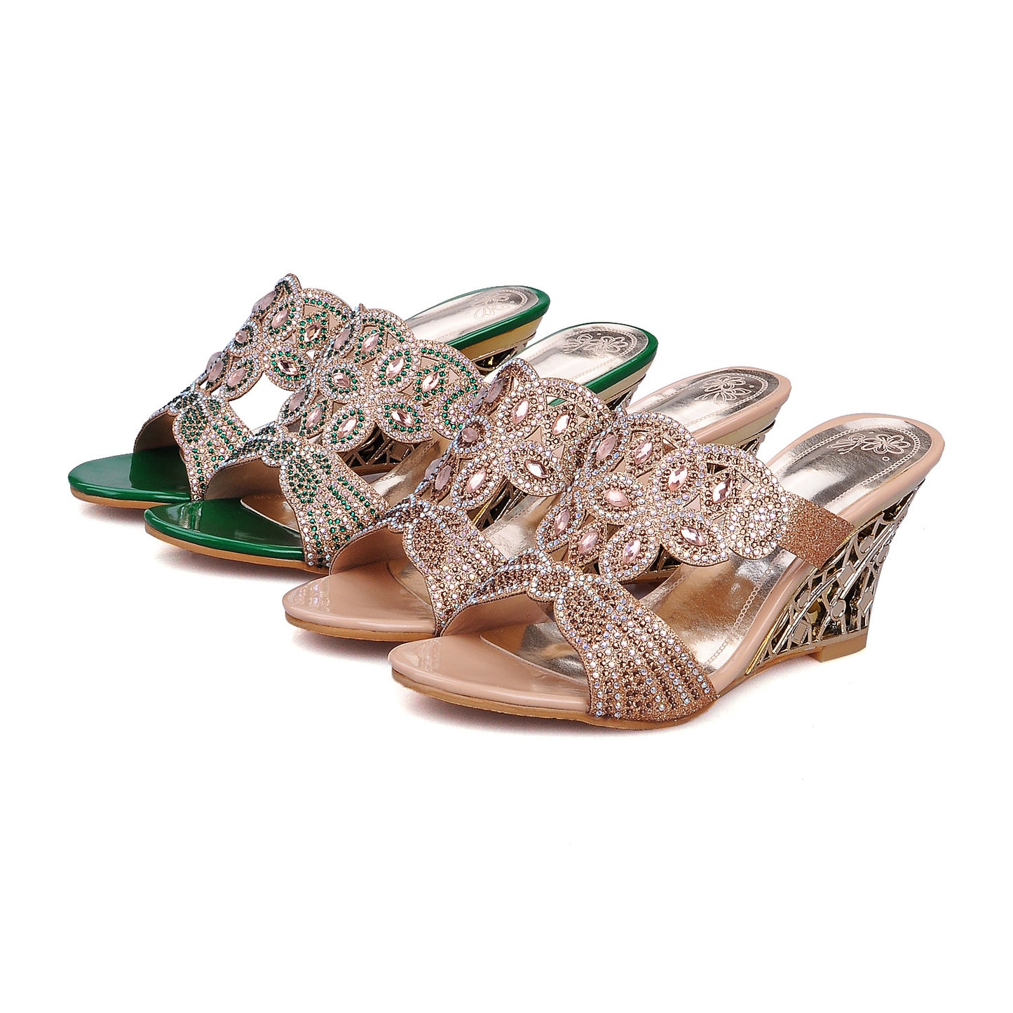 Women's Open Toe Rhinestone Outdoor Slipper Wedge Sandals