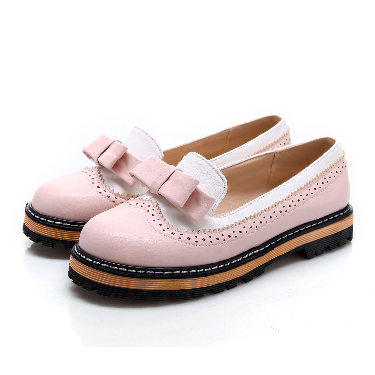 Girls Sweet Bow Color Matching Flat Shoes