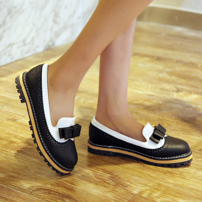 Girls Sweet Bow Color Matching Flat Shoes