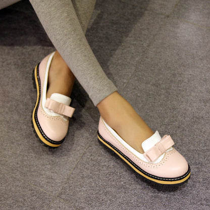 Girls Sweet Bow Color Matching Flat Shoes