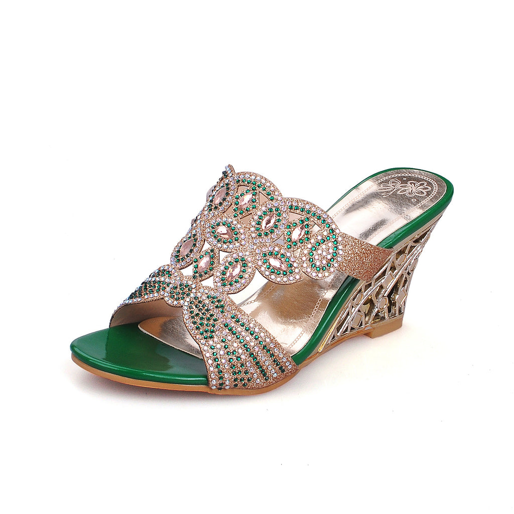 Women's Open Toe Rhinestone Outdoor Slipper Wedge Sandals
