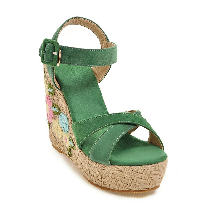 Women's Buckle Belt Open-toed Platform Wedge Sandals