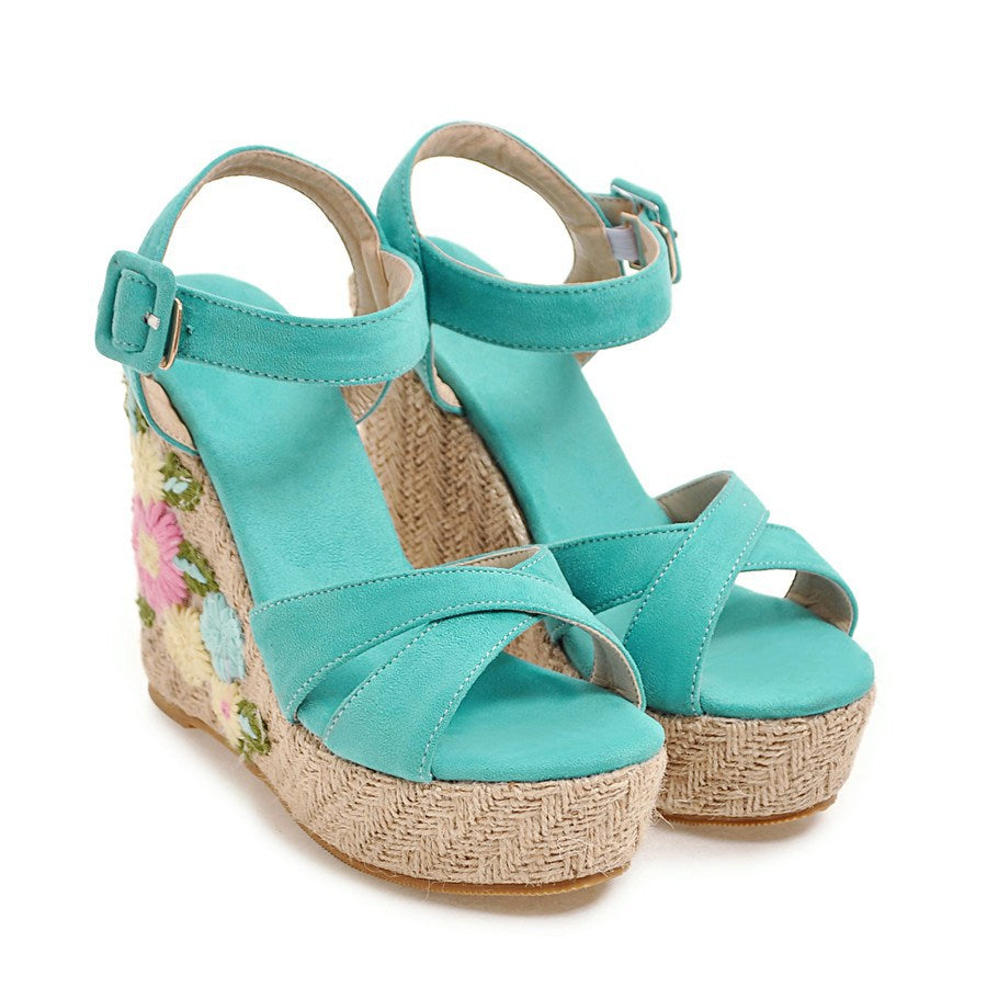 Women's Buckle Belt Open-toed Platform Wedge Sandals