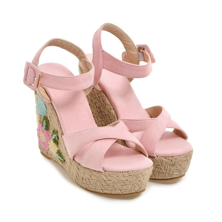 Women's Buckle Belt Open-toed Platform Wedge Sandals