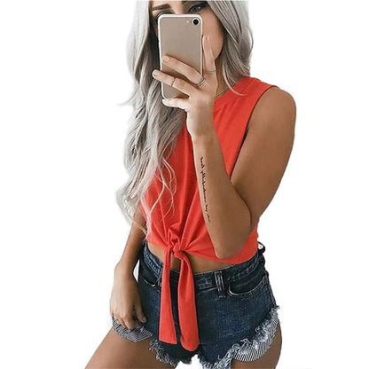 Tie Knot Sleeveless Jacket Solid Color Short Camisole Women Sling Tank Top