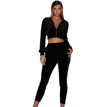 Womens Velvet Sportswear Two-piece Suit