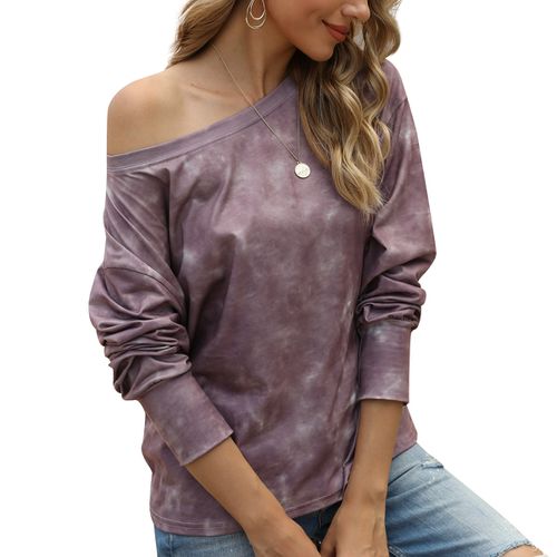 Women Tie-dye Gradient Off-the-shoulder T-shirt Long Sleeved Top