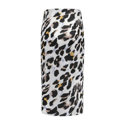 Dleopard Print 2021high Waist Sexy Silk Mid Long Women Skirts