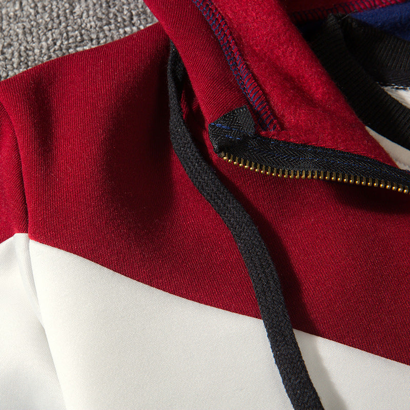 Men's Zipper Hooded Tricolor Stitched Coat Sweaters