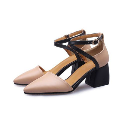 Women Pointed Toe Buckle High Heel Chunky Sandals