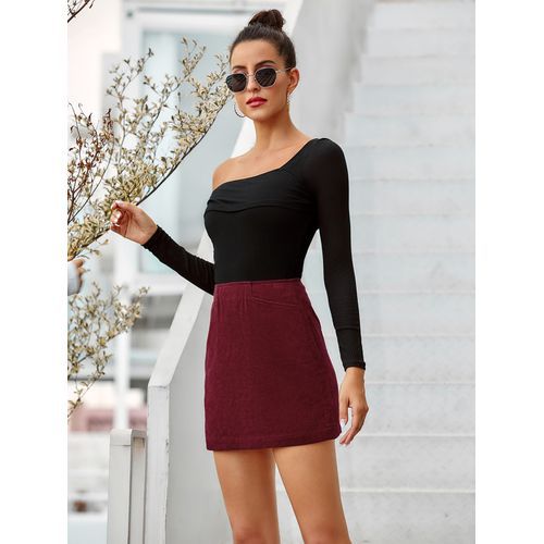 Ins Retro Fashion High Waist Corduroy Packet Buttock Short Women Skirts