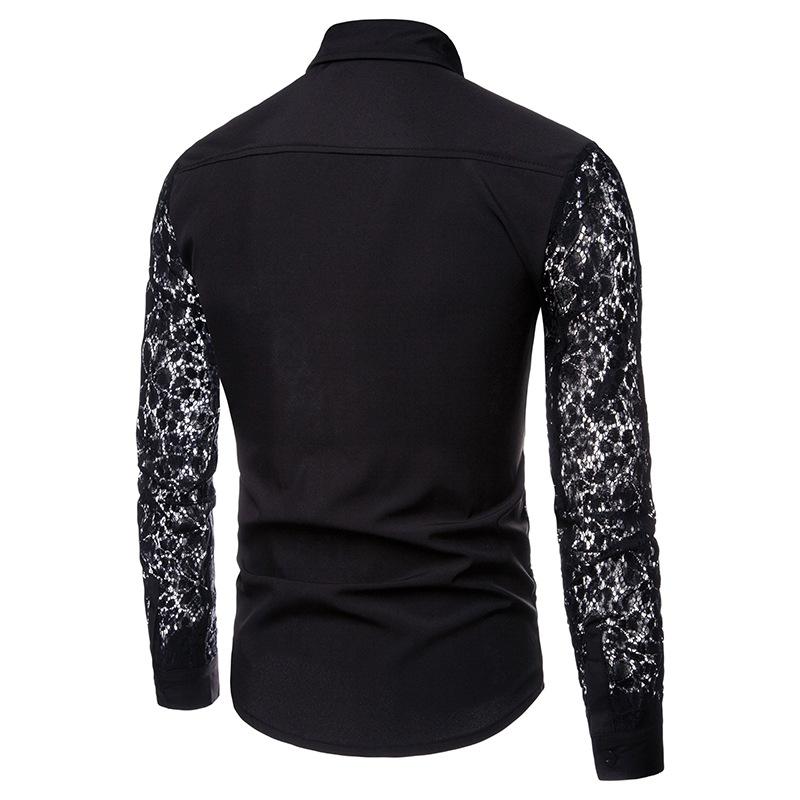 Men's Lace Solid Color Fashion Design Long Sleeves Turndown Shirts