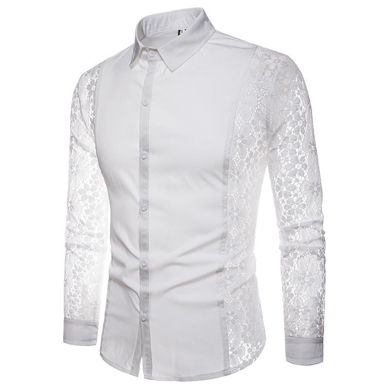 Men's Lace Solid Color Fashion Design Long Sleeves Turndown Shirts