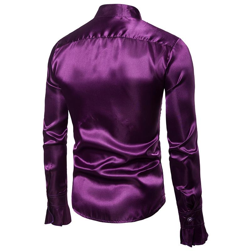 Men's Chest Flower Show Fashion Design Stand-Up Collar Long Sleeves Shirts