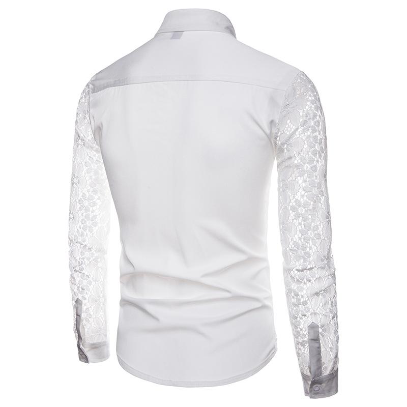 Men's Lace Solid Color Fashion Design Long Sleeves Turndown Shirts