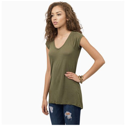 Small V-neck Solid Color Shirt Slim Sexy Short Sleeve Women T Shirts