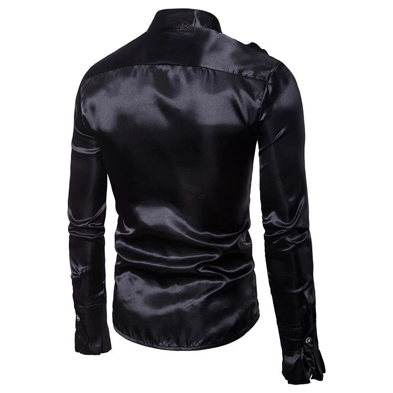 Men's Chest Flower Show Fashion Design Stand-Up Collar Long Sleeves Shirts