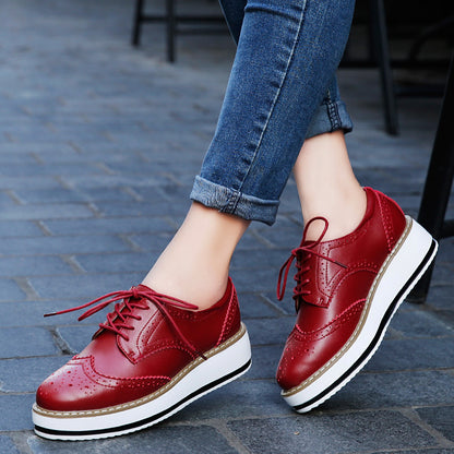 Lace Up Women Wedges Square Toe Oxfords Platform Shoes