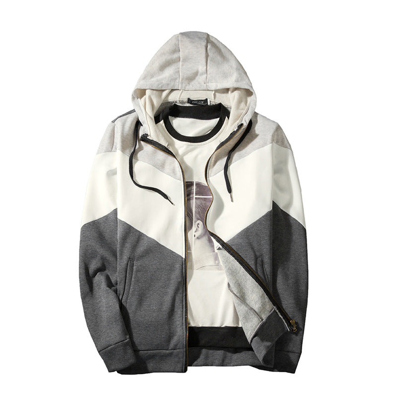 Men's Zipper Hooded Tricolor Stitched Coat Sweaters