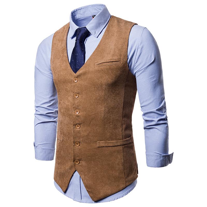 Men's Corduroy Single Breasted Tough Guy Suit Vest