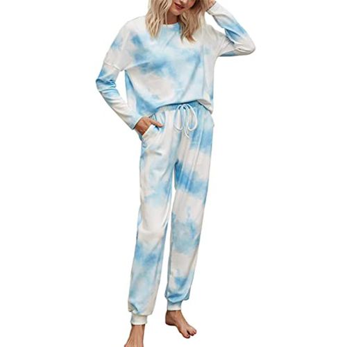 Gradient Print Pajamas Tie-dye Long-sleeved Pullover Tops Trousers Home Two-piece Suit