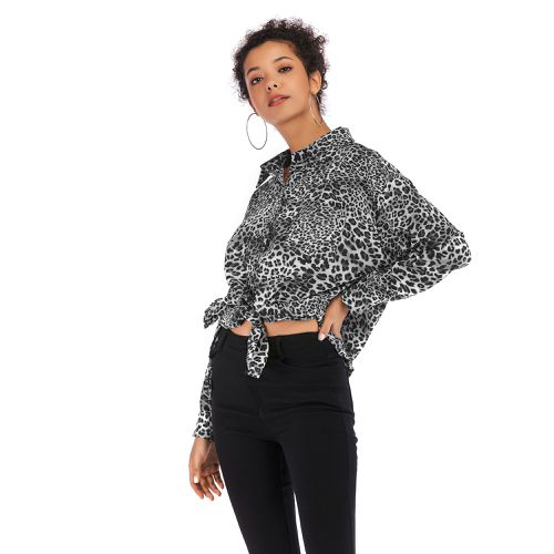 Sexy Leopard Print Mid-spring Loose Show Thin Women Blouses