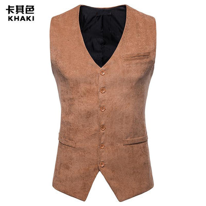 Men's Corduroy Single Breasted Tough Guy Suit Vest