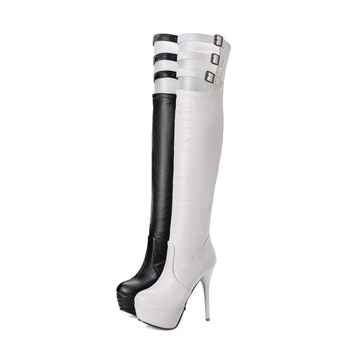 Women Buckle High Heel Platform Over the Knee Boots