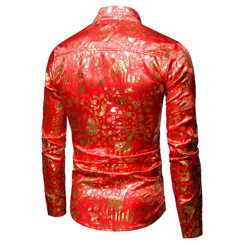 Men's Xmas Gilded Color Fashion Xmas Long Sleeves Shirts