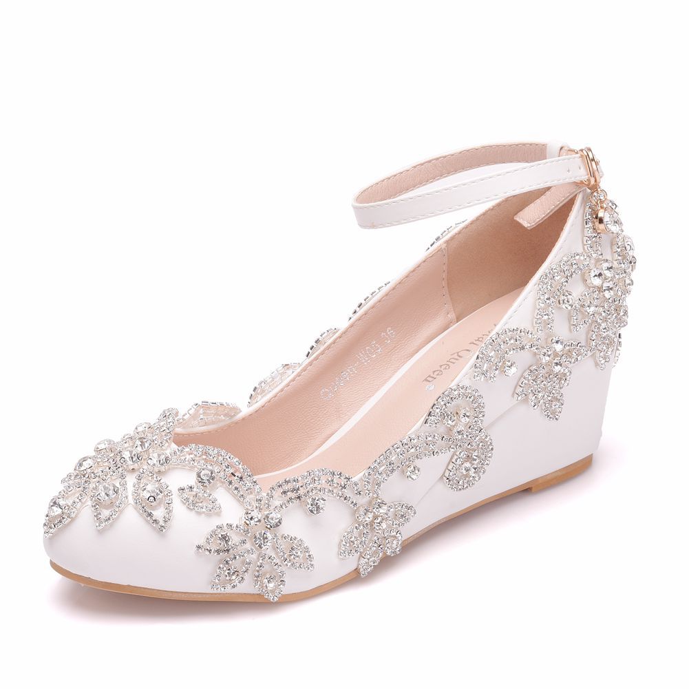 Shallow Rhinestone 5cm Wedge Heel Women Pumps Wedding Shoes