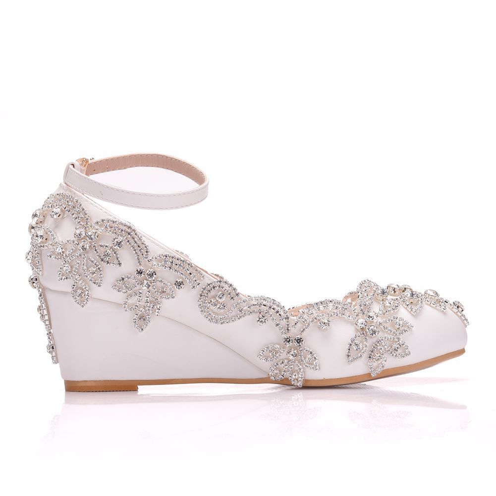 Shallow Rhinestone 5cm Wedge Heel Women Pumps Wedding Shoes