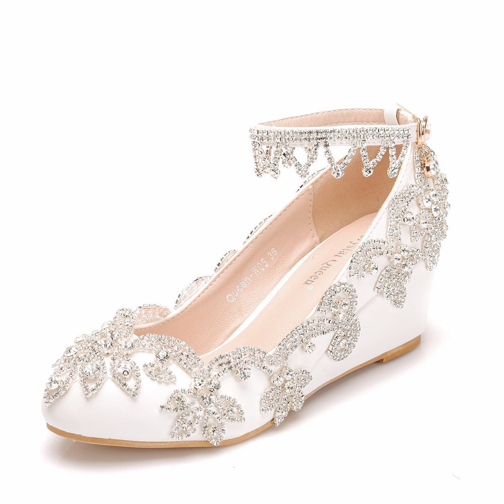 Rhinestone Tassel Shallow 5cm Wedge Heel Women Pumps Wedding Shoes