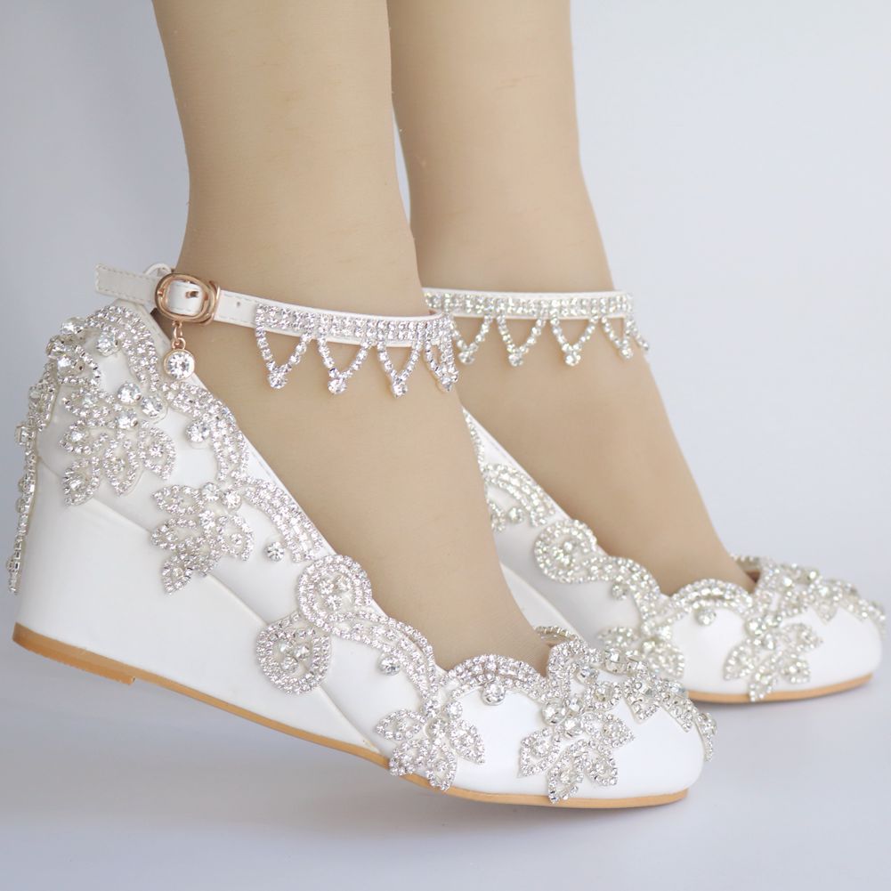 Rhinestone Tassel Shallow 5cm Wedge Heel Women Pumps Wedding Shoes