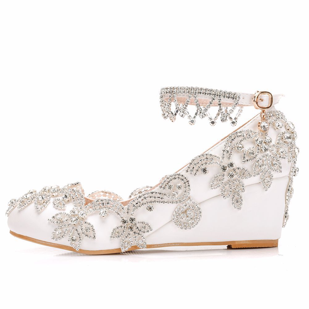 Rhinestone Tassel Shallow 5cm Wedge Heel Women Pumps Wedding Shoes