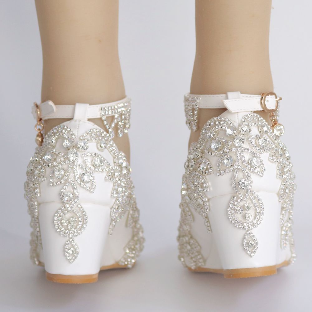 Rhinestone Tassel Shallow 5cm Wedge Heel Women Pumps Wedding Shoes