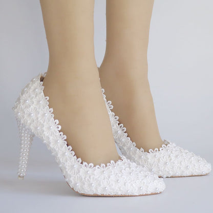 Women Pearls Stiletto Heel Pumps Wedding Shoes